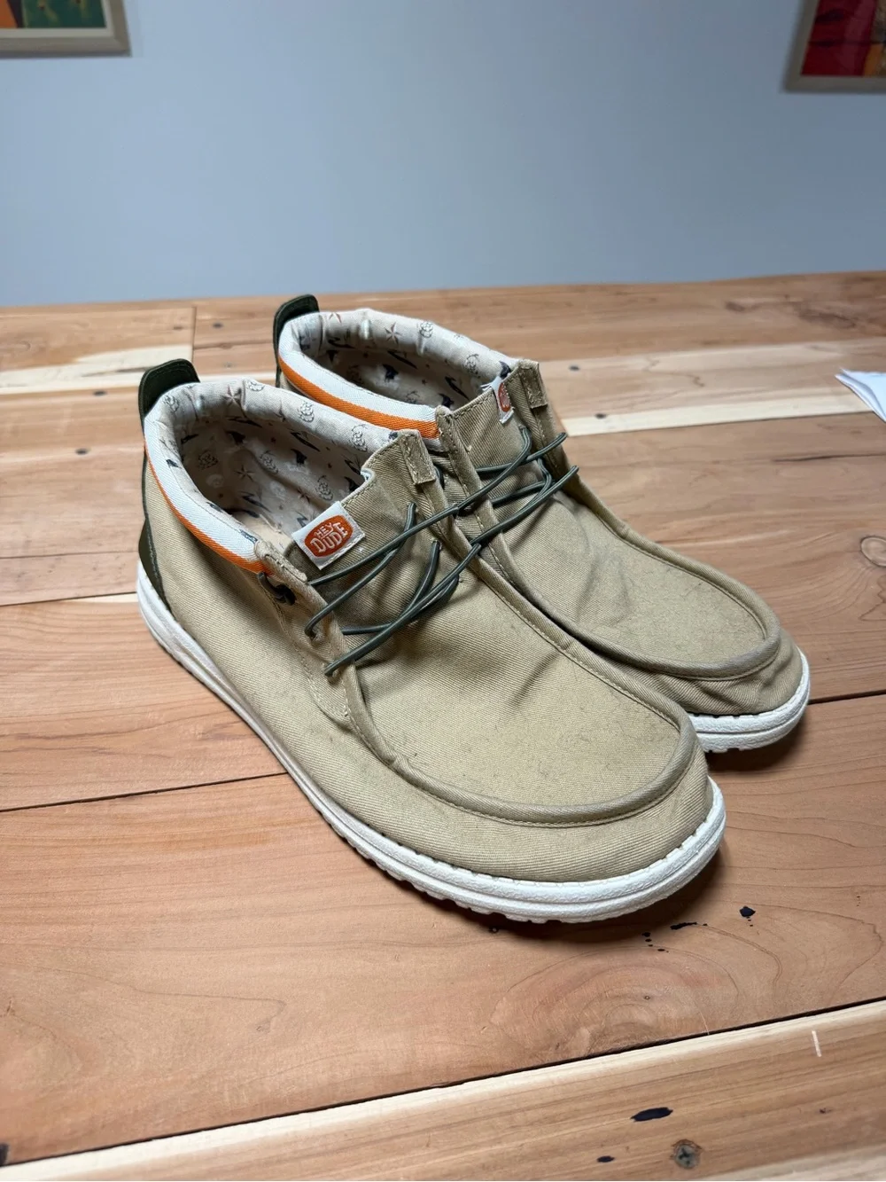 Beige Canvas Slip-On Loafers with Olive Accents by Hey Dude